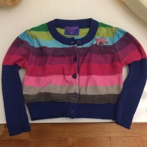 Sparkly Metallic Rainbow Stripe Blue Pink Gray Purple Green Cardigan Sweater 18M